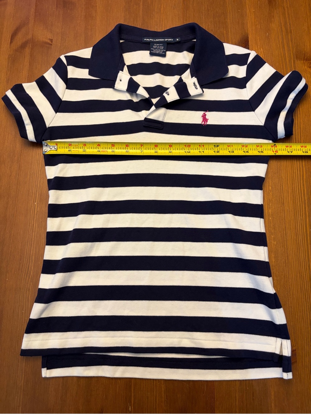 Ralph Lauren Women’s Navy & White Striped Polo Shirt size M - Picture 3 of 5